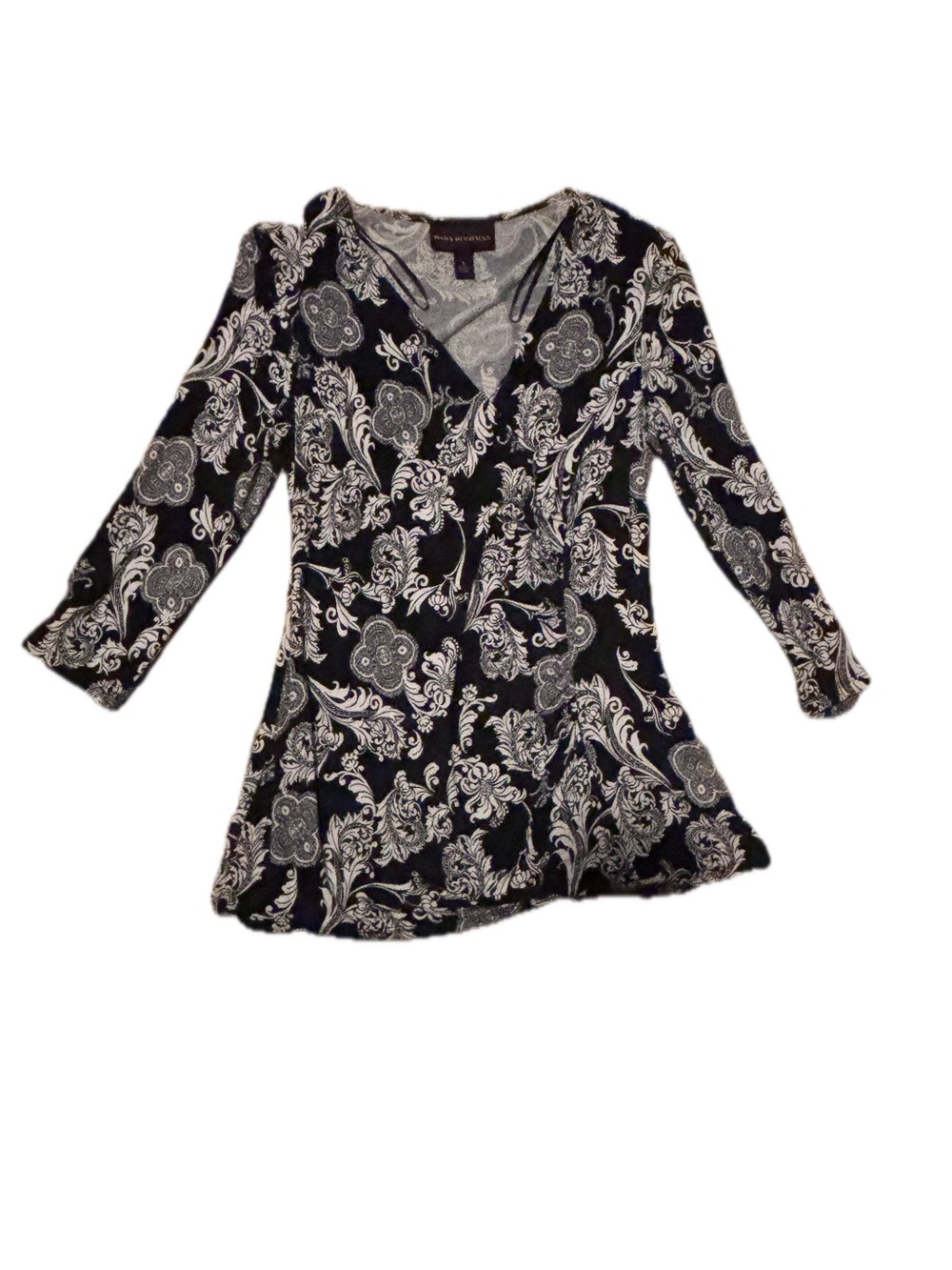 Dana Buchman Black & White V-Neck Paisley Tunic